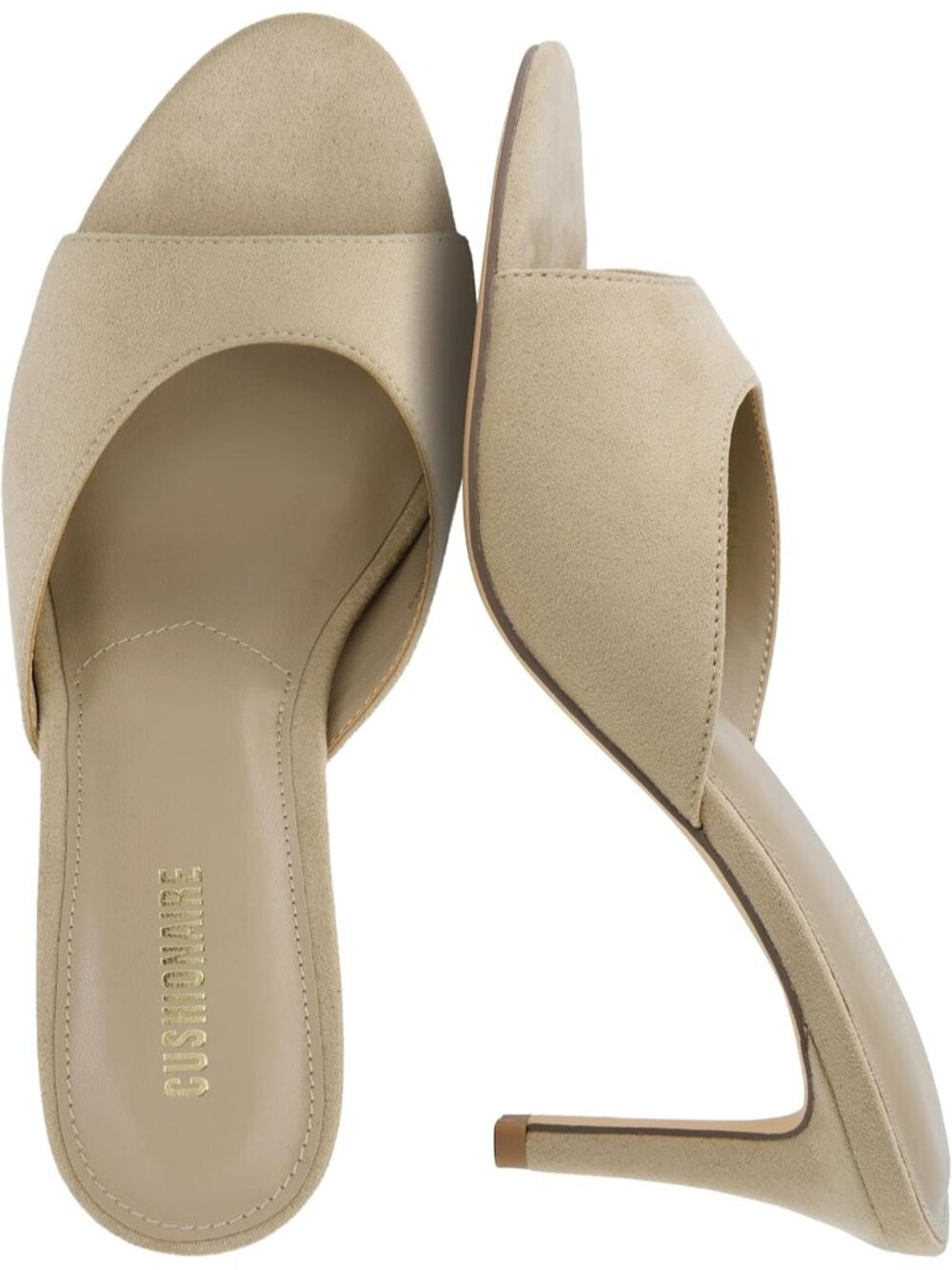 Women's Taupe Pointed Heel Sandal Open Toe Heeled Mule with Cushioned Memory